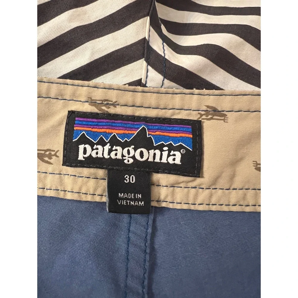 Patagonia Mens Striped Board Shorts Blue‎ Yellow Swim Trunks Size 30